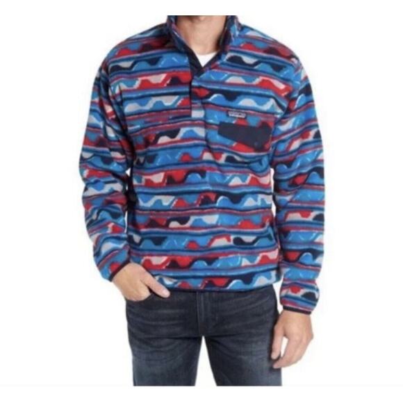 Patagonia Men’s Synchilla Snap-T Fleece Pullover Size X-SMALL Aztec Red/Blue - Picture 1 of 8